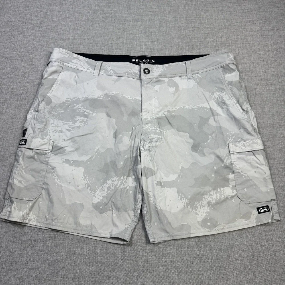 PELAGIC Hybrid Fishing Cargo Board Shorts Mens 42 Gray Nylon Spandex 9